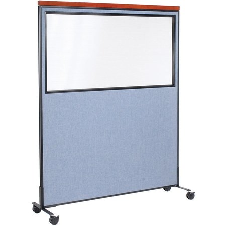 GLOBAL INDUSTRIAL 60-1/4W x 100-1/2H Deluxe Mobile Office Partition Panel with Partial Window, Blue 695794WMBL